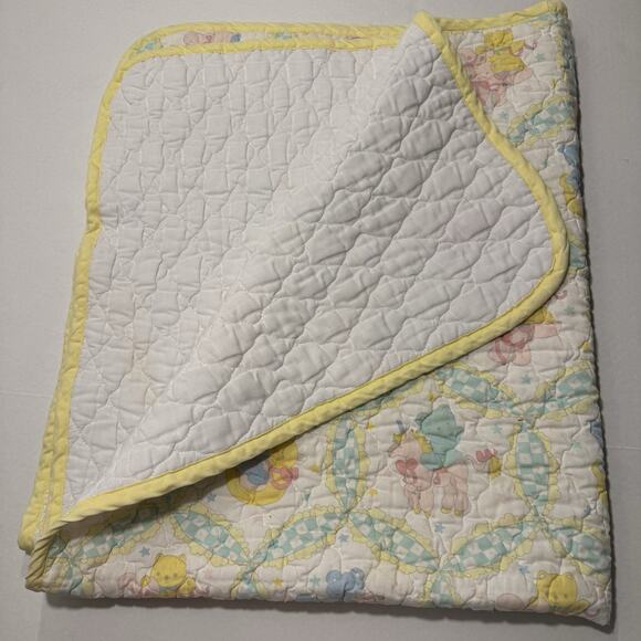 VTG Unisex 40” X 46”Baby Blanket Crib Quilted Comforter Unicorn, Rabbit, Bear - Picture 9 of 9